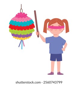 boy hitting the pinata party isolated