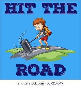 Boy hitting the road with hammer illustration
