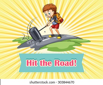 Boy hitting the road illustration