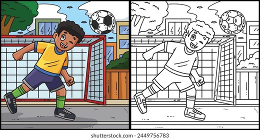 Boy Hitting Soccer Ball with Head Illustration