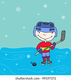 Boy in a hockey sports uniform. On the ice.