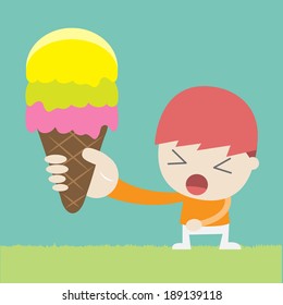 A boy hold an ice cream cone,Vector cartoon business