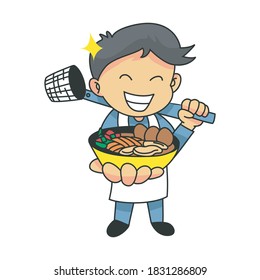 Niño Sostén Tureen Con Fideos