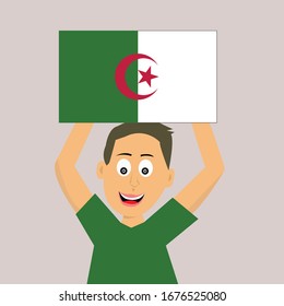 boy is holding algeria flag. vector illustration.