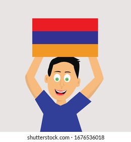 boy is holding armenia flag. vector illustration.