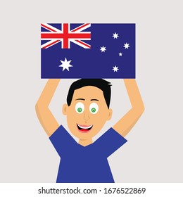boy is holding australia flag. vector illustration.
