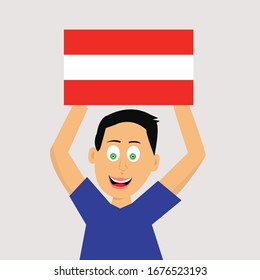 boy is holding austria flag. vector illustration.