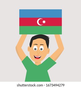 boy is holding  azerbaijan flag. vector illustration.