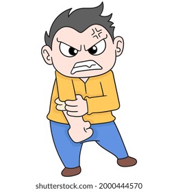 boy is holding back anger wants to hit, vector illustration art. doodle icon image kawaii.