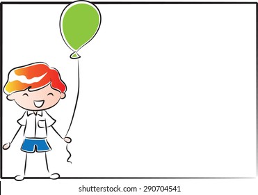 boy holding a balloon with blank border