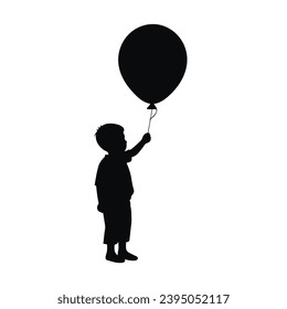 Boy holding balloon silhouette. Boy holding balloon black icon on white background