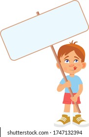 Boy holding banner. Vector illustration