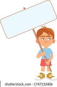 Niño sosteniendo pancartas. Ilustración del vector