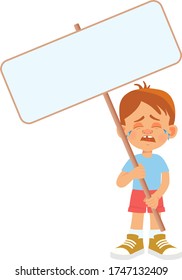 Junge hält Banner. Vektor-Abbildung