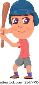 Boy Holding Baseball Bat. Cartoon Sport Kid Character