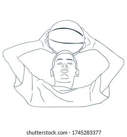 boy holding basketball outline sport vector illustration