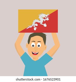 niño sostiene la bandera de Bután. ilustración vectorial.
