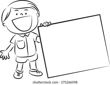 boy holding a blank card
