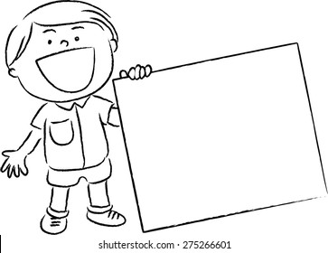 boy holding a blank card