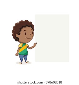 Boy holding blank note, vector illustration