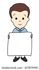 A boy holding blank paper.