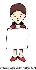 A boy holding blank paper.