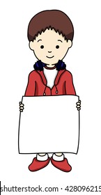 A boy holding blank paper.