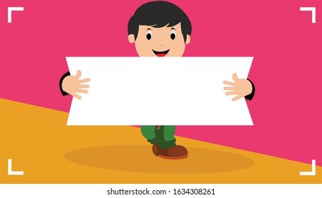 boy holding blank poster,  vector blank poster, advertisement banner