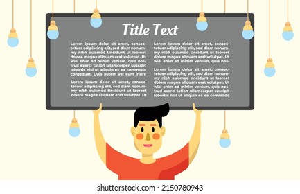 a boy holding a board or blackboard for copy space, poster, or presentation page