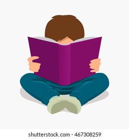 boy holding a book, reading, cartoon style, character, vector illustration