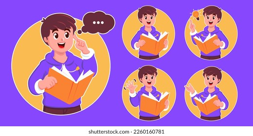 boy holding book  studying and thinking