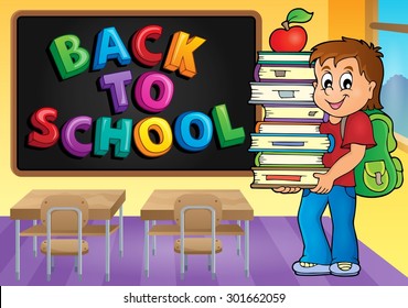 Boy holding books - eps10 vector illustration.