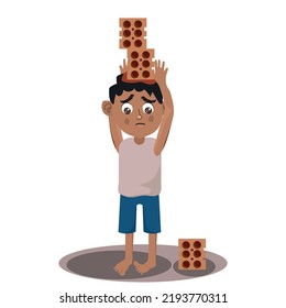 Boy Holding Bricks On His Head Stock Vector (Royalty Free) 2193770311 ...