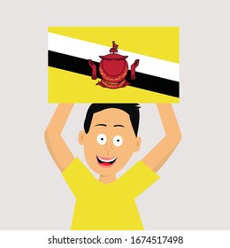 boy is holding brunei flag. vector illustration.