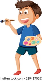 Boy Holding Brush Color Palette Illustration Stock Vector (Royalty Free ...