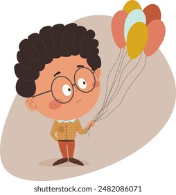 a boy holding a bunch of balloons in his hand 