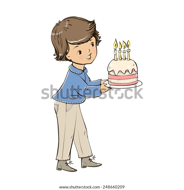 Boy Holding Cake Candles Vector Illustration Stock Vector (Royalty Free ...