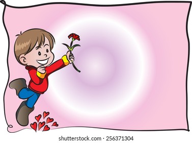 boy holding a carnation in the blank card