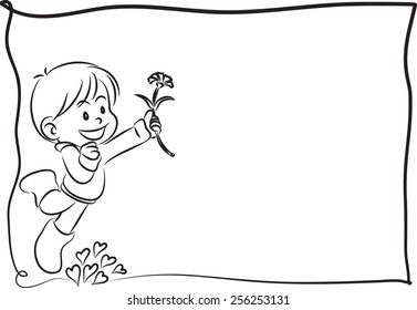 a boy holding a carnation flower for mom