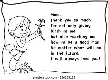 a boy holding a carnation flower for mom