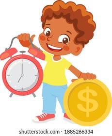 Reloj de sostén del niño y círculo del vector del dinero