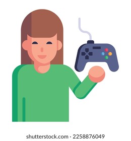 Boy holding a console game, flat icon 
