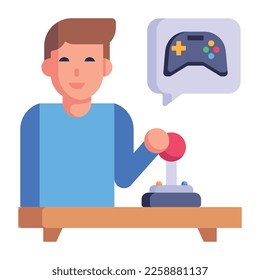 Niño sosteniendo un juego de consola, icono plano 