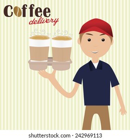 Boy holding cups of coffee for delivery