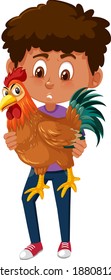 Boy holding cute animal cartoon character isolated on white background illustration