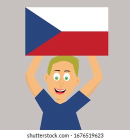 boy is holding czech republic flag. vector illustration.