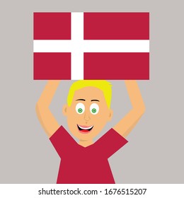 boy is holding denmark flag. vector illustration.