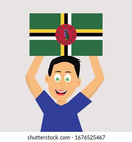 boy is holding dominica flag. vector illustration.