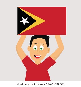 boy is holding east timor flag. vector illustration.