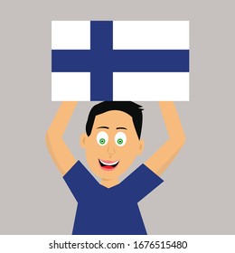 boy is holding finland flag. vector illustration.